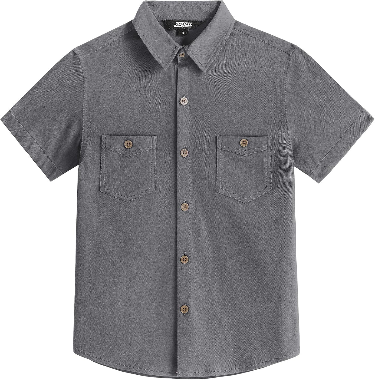 JOGAL C589 boys' Stretch Denim Short-Sleeve Button-Down Shirt in Grey, front view