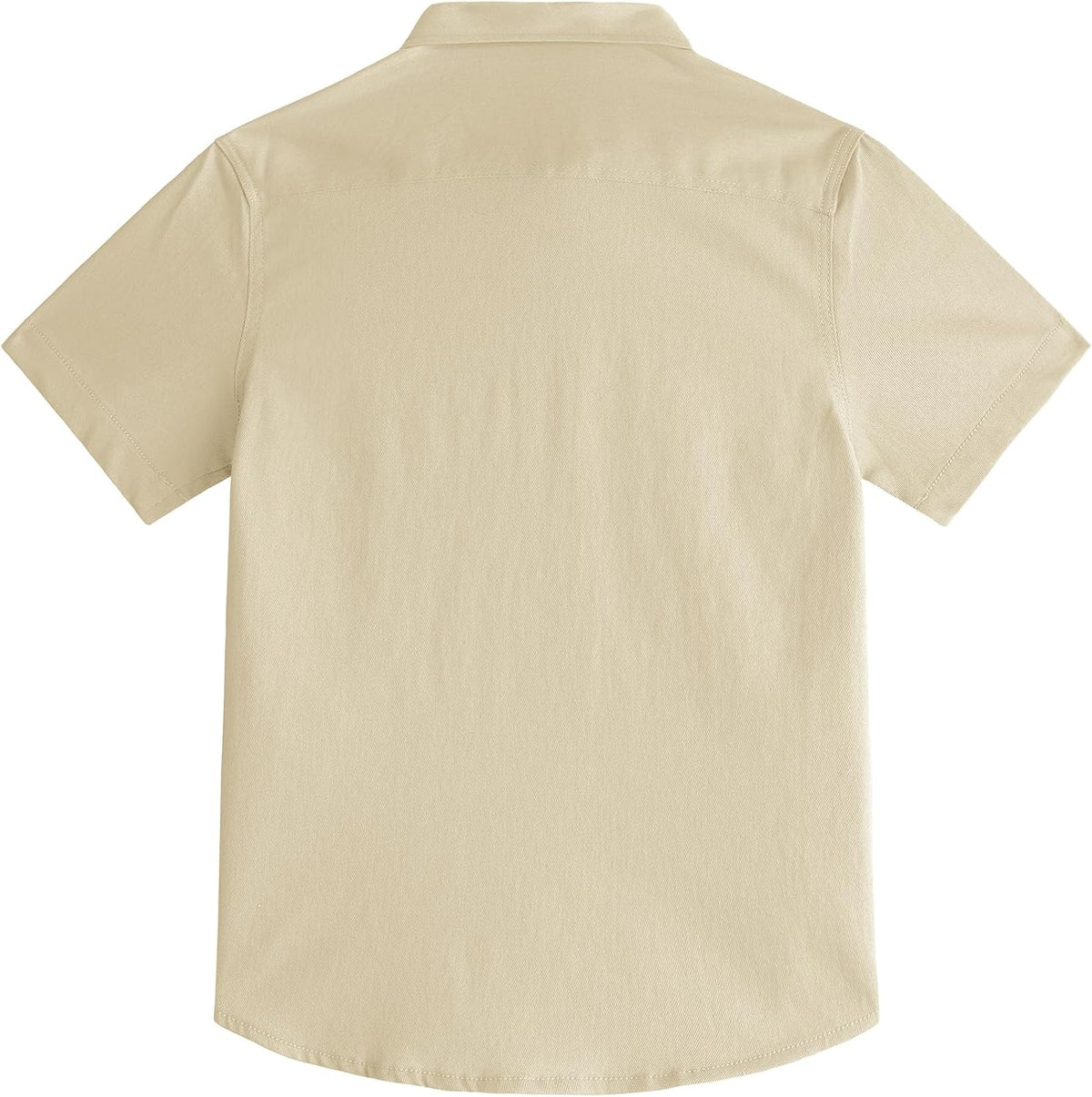 JOGAL C589 boys' Stretch Denim Short-Sleeve Button-Down Shirt in Light Khaki, back view