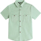 JOGAL C589 boys' Stretch Denim Short-Sleeve Button-Down Shirt in Mint Green, front view