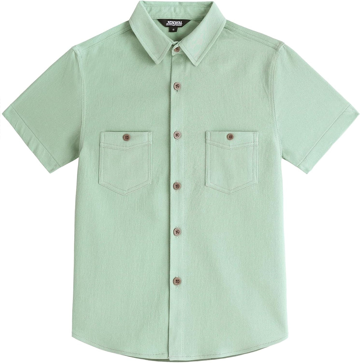 JOGAL C589 boys' Stretch Denim Short-Sleeve Button-Down Shirt in Mint Green, front view
