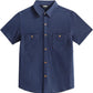 JOGAL C589 boys' Stretch Denim Short-Sleeve Button-Down Shirt in Navy, front view