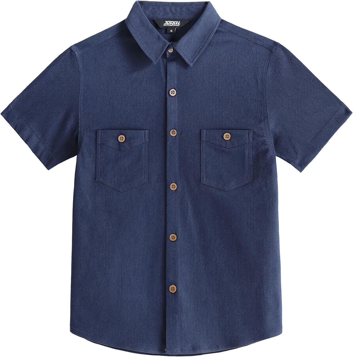 JOGAL C589 boys' Stretch Denim Short-Sleeve Button-Down Shirt in Navy, front view