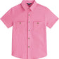 JOGAL C589 boys' Stretch Denim Short-Sleeve Button-Down Shirt in Pink, front view