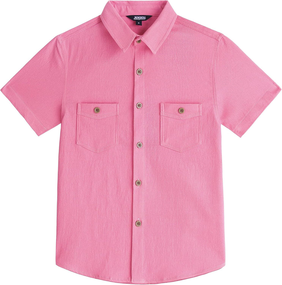 JOGAL C589 boys' Stretch Denim Short-Sleeve Button-Down Shirt in Pink, front view