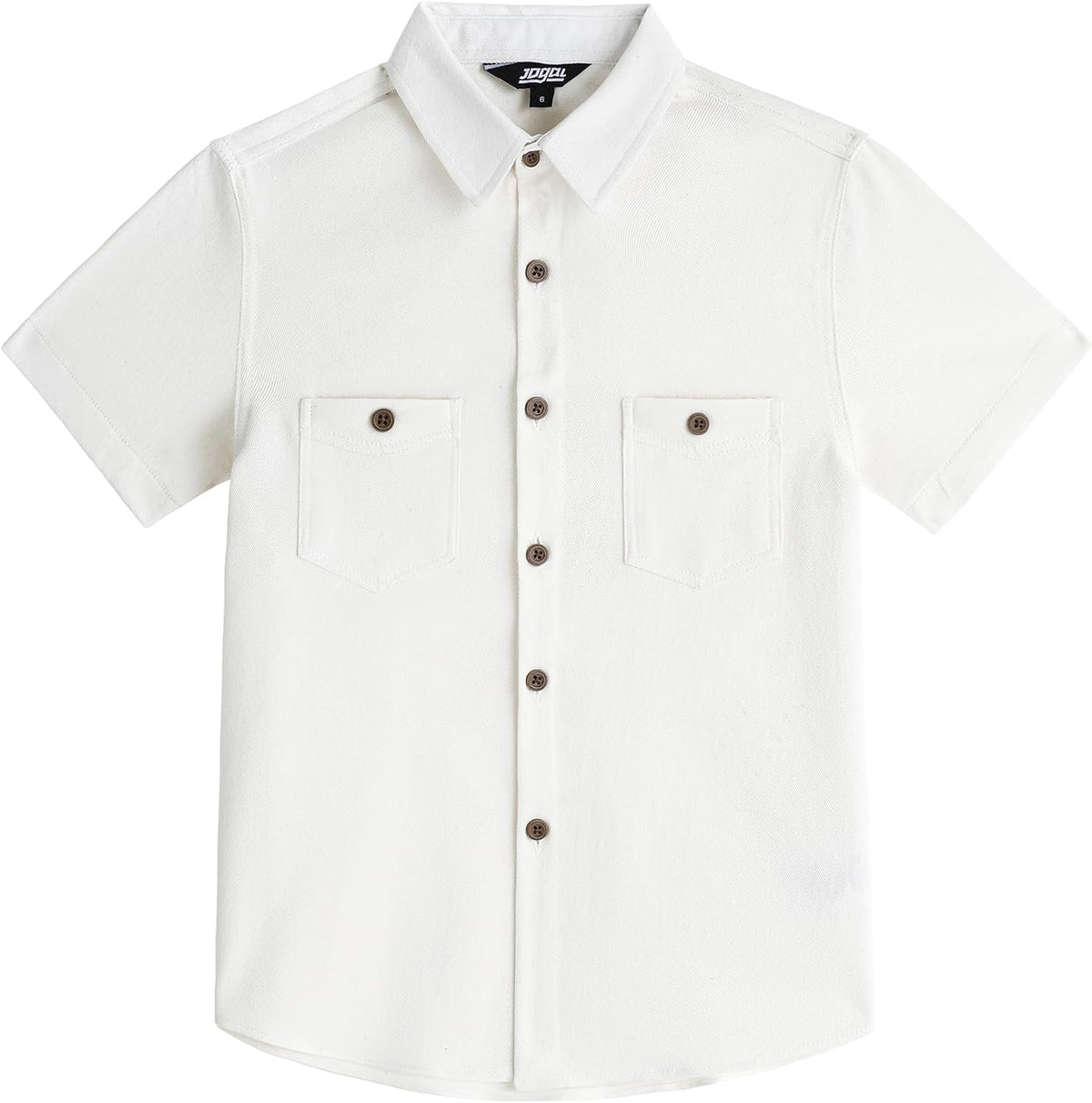 JOGAL C589 boys' Stretch Denim Short-Sleeve Button-Down Shirt in White, front view