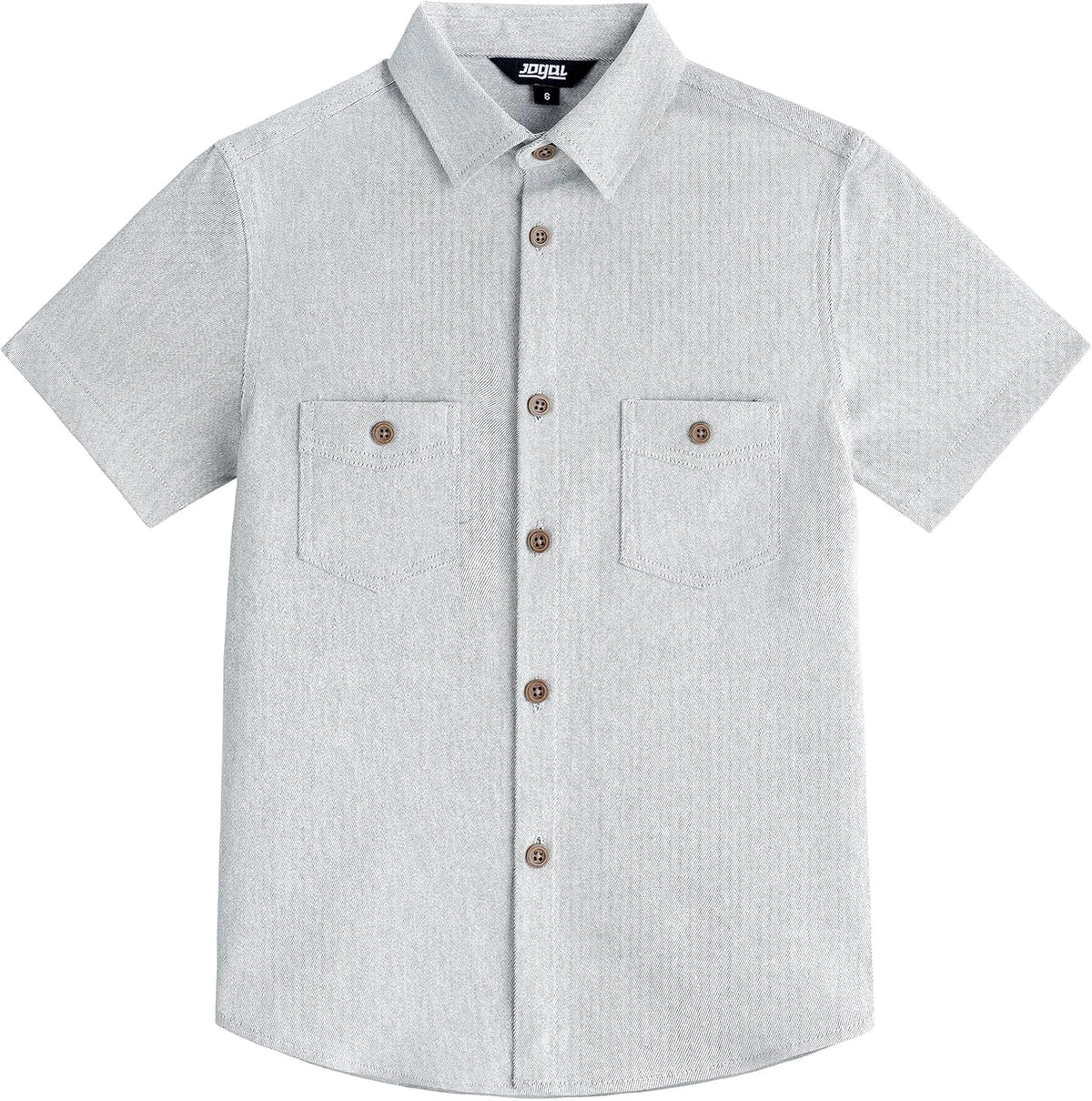 JOGAL C589 boys' Stretch Denim Short-Sleeve Button-Down Shirt in White Denim, front view