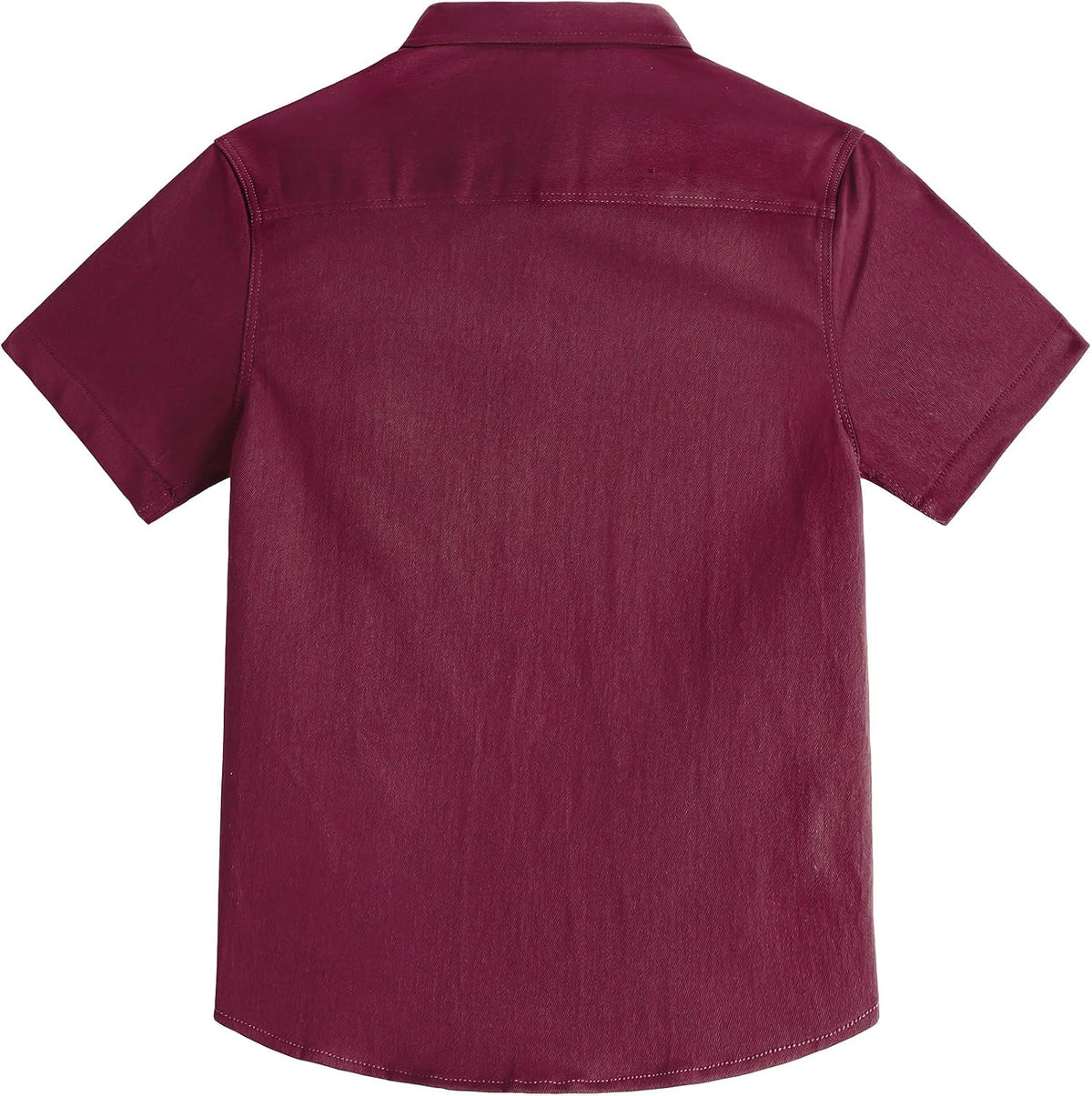JOGAL C589 boys' Stretch Denim Short-Sleeve Button-Down Shirt in Winered, back view