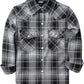 JOGAL G595 Girls' Western Plaid Long-Sleeve Pearl-Snap Flannel Shirt - Black Grey - front