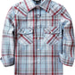JOGAL G595 Girls' Western Plaid Long-Sleeve Pearl-Snap Flannel Shirt - Blue Grey Wine - front