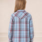 JOGAL G595 Girls' Western Plaid Long-Sleeve Pearl-Snap Flannel Shirt - Blue Grey Wine - rear three quarter