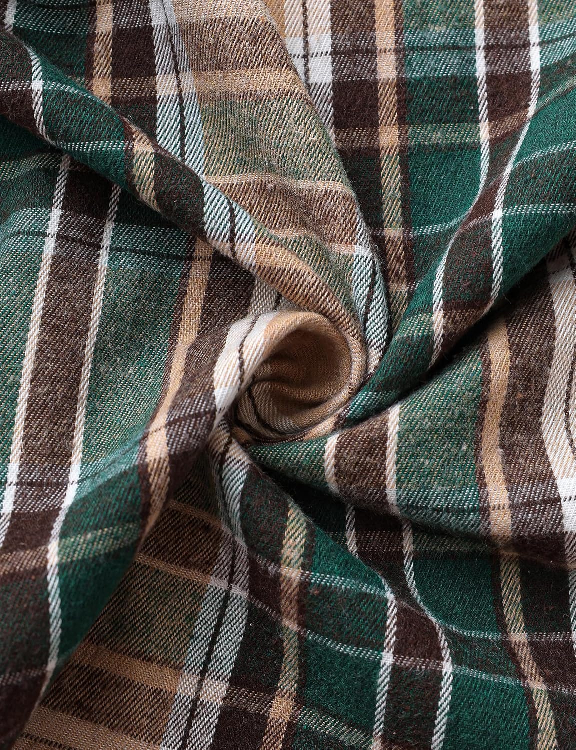 JOGAL G595 Girls' Western Plaid Long-Sleeve Pearl-Snap Flannel Shirt - Brown Darkgreen - brown darkgreen plaid fabric detail