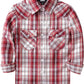JOGAL G595 Girls' Western Plaid Long-Sleeve Pearl-Snap Flannel Shirt - Burgundy White - front