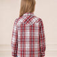 JOGAL G595 Girls' Western Plaid Long-Sleeve Pearl-Snap Flannel Shirt - Burgundy White - rear three quarter