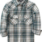 JOGAL G595 Girls' Western Plaid Long-Sleeve Pearl-Snap Flannel Shirt - Green Beige - front