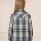 JOGAL G595 Girls' Western Plaid Long-Sleeve Pearl-Snap Flannel Shirt - Green Beige - rear three quarter