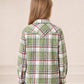 JOGAL G595 Girls' Western Plaid Long-Sleeve Pearl-Snap Flannel Shirt - Green Orange - rear three quarter