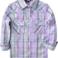 JOGAL G595 Girls' Western Plaid Long-Sleeve Pearl-Snap Flannel Shirt - Lavender - front