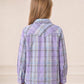 JOGAL G595 Girls' Western Plaid Long-Sleeve Pearl-Snap Flannel Shirt - Lavender - rear three quarter