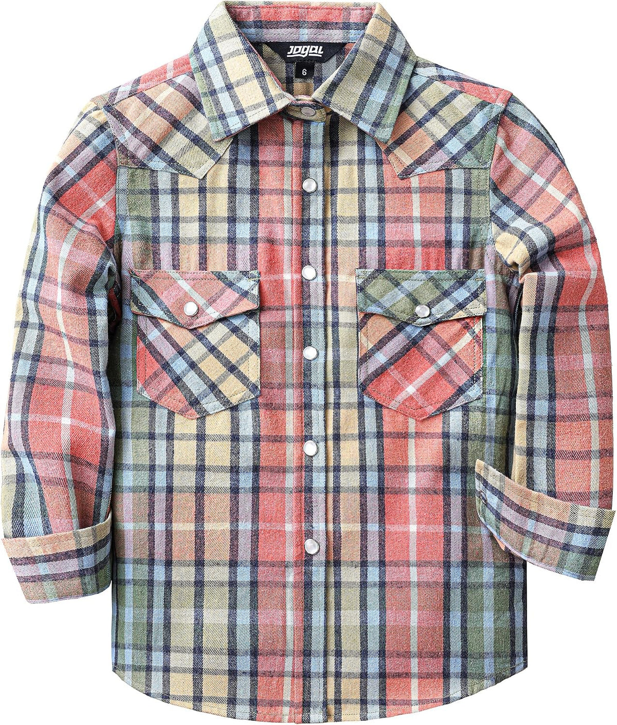 JOGAL G595 Girls' Western Plaid Long-Sleeve Pearl-Snap Flannel Shirt - Multicolor - front