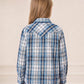 JOGAL G595 Girls' Western Plaid Long-Sleeve Pearl-Snap Flannel Shirt - Navyblue Beige - rear three quarter