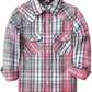 JOGAL G595 Girls' Western Plaid Long-Sleeve Pearl-Snap Flannel Shirt - Pink Grey - front