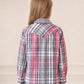 JOGAL G595 Girls' Western Plaid Long-Sleeve Pearl-Snap Flannel Shirt - Pink Grey - rear three quarter