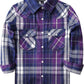 JOGAL G595 Girls' Western Plaid Long-Sleeve Pearl-Snap Flannel Shirt - Purple Blue - front