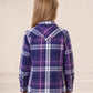 JOGAL G595 Girls' Western Plaid Long-Sleeve Pearl-Snap Flannel Shirt - Purple Blue - rear three quarter
