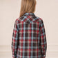 JOGAL G595 Girls' Western Plaid Long-Sleeve Pearl-Snap Flannel Shirt - Red Brown - rear three quarter