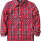 JOGAL G595 Girls' Western Plaid Long-Sleeve Pearl-Snap Flannel Shirt - Red - front