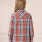 JOGAL G595 Girls' Western Plaid Long-Sleeve Pearl-Snap Flannel Shirt - Rust Red - rear three quarter