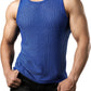 JOGAL MS01 men's mesh fitted sleeveless muscle tank top in Blue front view
