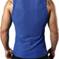 JOGAL MS01 men's mesh fitted sleeveless muscle tank top in Blue back view