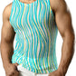 JOGAL MS01 men's mesh fitted sleeveless muscle tank top in Blue Yellow front view