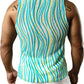 JOGAL MS01 men's mesh fitted sleeveless muscle tank top in Blue Yellow back view