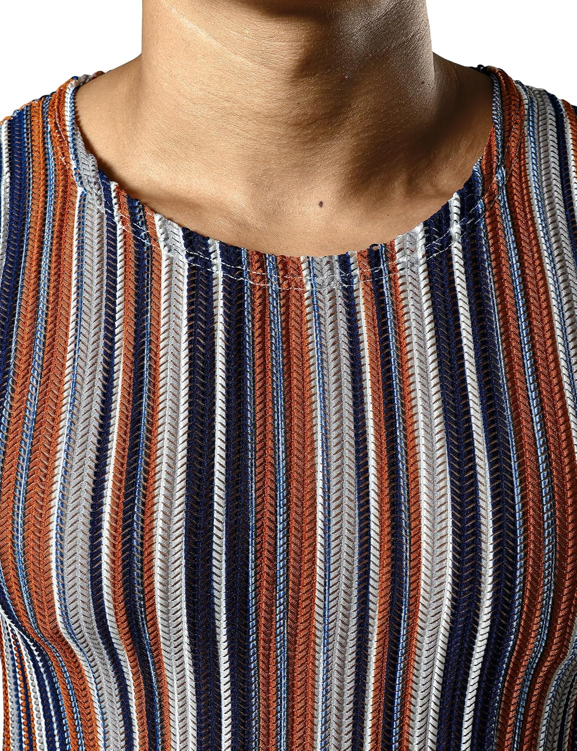 JOGAL MS01 men's mesh fitted sleeveless muscle tank top in Navy Brown detail view