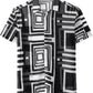 JOGAL MS07 men's Sheer Mesh Floral Short-Sleeve Button-Down Shirt in Black White, front view
