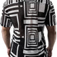JOGAL MS07 men's Sheer Mesh Floral Short-Sleeve Button-Down Shirt in Black White, back view