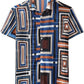 JOGAL MS07 men's Sheer Mesh Floral Short-Sleeve Button-Down Shirt in Blue Khaki, front view