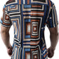JOGAL MS07 men's Sheer Mesh Floral Short-Sleeve Button-Down Shirt in Blue Khaki, back view
