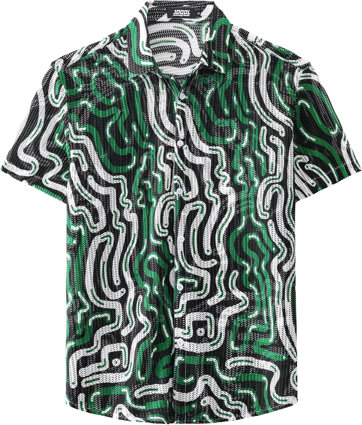 JOGAL MS07 men's Sheer Mesh Floral Short-Sleeve Button-Down Shirt in Green, front view