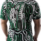 JOGAL MS07 men's Sheer Mesh Floral Short-Sleeve Button-Down Shirt in Green, back view