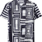 JOGAL MS07 men's Sheer Mesh Floral Short-Sleeve Button-Down Shirt in Navy White, front view