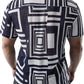 JOGAL MS07 men's Sheer Mesh Floral Short-Sleeve Button-Down Shirt in Navy White, back view