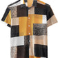 JOGAL MS07 men's Sheer Mesh Floral Short-Sleeve Button-Down Shirt in Orange Black, front view