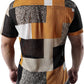 JOGAL MS07 men's Sheer Mesh Floral Short-Sleeve Button-Down Shirt in Orange Black, back view