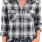 JOGAL Women's Western Plaid Pearl-Snap Shirt - Black Grey - model front