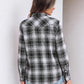 JOGAL Women's Western Plaid Pearl-Snap Shirt - Black Grey - rear three quarter