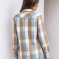 JOGAL Women's Western Plaid Pearl-Snap Shirt - Blue Beige - rear three quarter