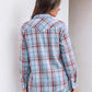 JOGAL Women's Western Plaid Pearl-Snap Shirt - Blue Gray - rear three quarter